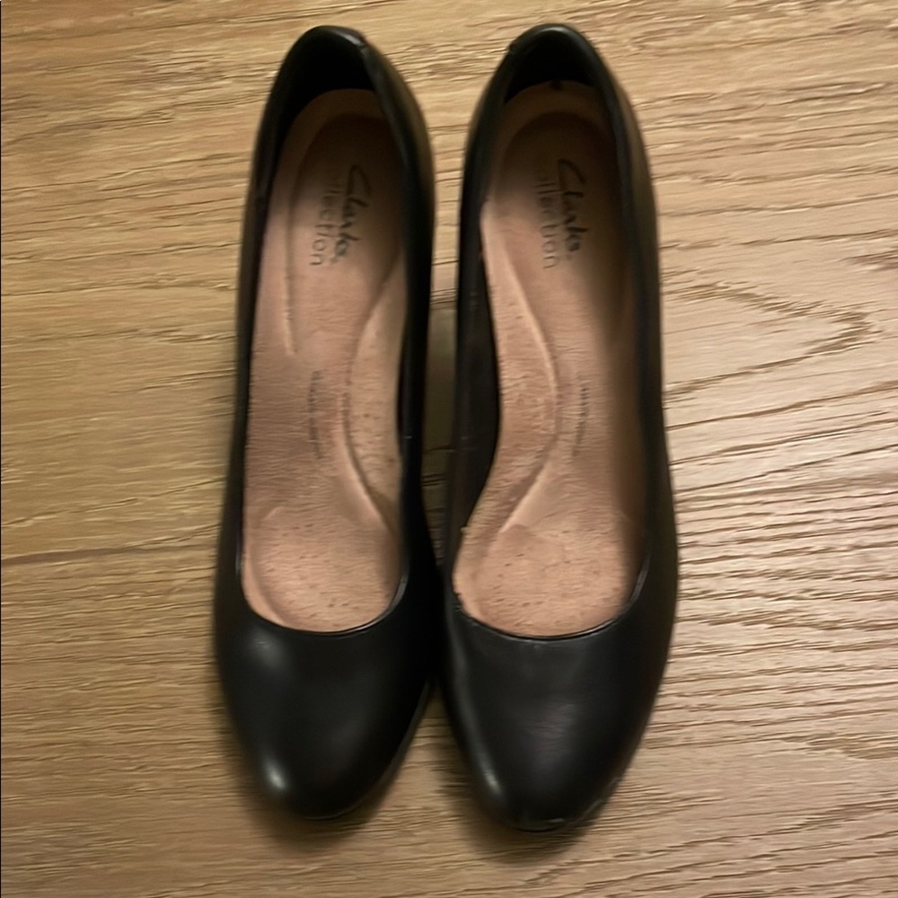 Clarks Black Leather Heels Classic Pumps